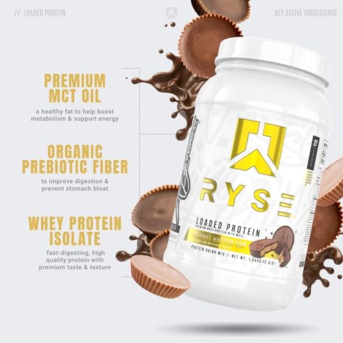 RYSE Up Supplements Loaded Protein Powder | 25g Whey Protein Isolate & Concentrate | with Prebiotic Fiber & MCTs | Low Carbs & Low Sugar | 27 Servings (Peanut Butter Cup)