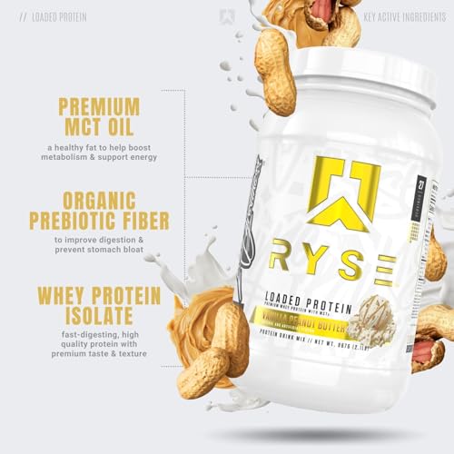 RYSE Up Supplements Loaded Protein Powder | 25g Whey Protein Isolate & Concentrate | with Prebiotic Fiber & MCTs | Low Carbs & Low Sugar | 27 Servings (Peanut Butter Cup)