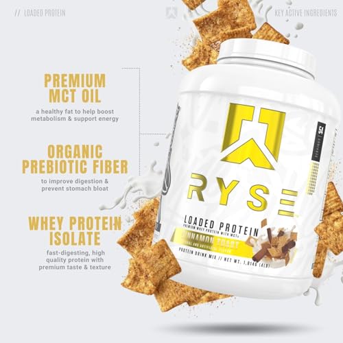 RYSE Up Supplements Loaded Protein Powder | 25g Whey Protein Isolate & Concentrate | with Prebiotic Fiber & MCTs | Low Carbs & Low Sugar | 27 Servings (Peanut Butter Cup)