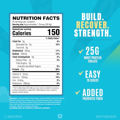 RYSE Up Supplements Loaded Protein Powder | 25g Whey Protein Isolate & Concentrate | with Prebiotic Fiber & MCTs | Low Carbs & Low Sugar | 27 Servings (Peanut Butter Cup)