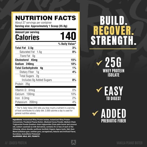 RYSE Up Supplements Loaded Protein Powder | 25g Whey Protein Isolate & Concentrate | with Prebiotic Fiber & MCTs | Low Carbs & Low Sugar | 27 Servings (Peanut Butter Cup)