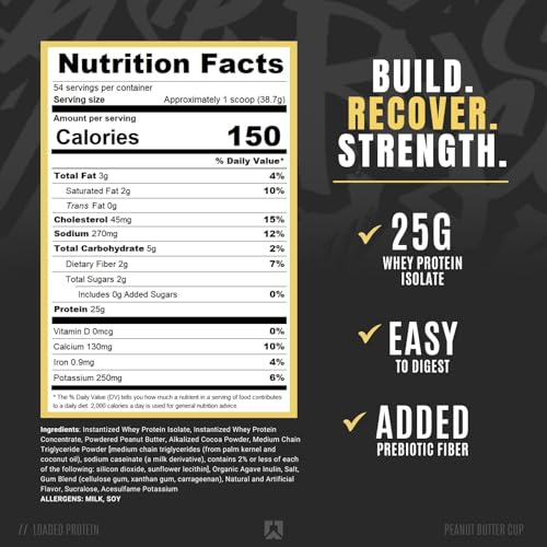 RYSE Up Supplements Loaded Protein Powder | 25g Whey Protein Isolate & Concentrate | with Prebiotic Fiber & MCTs | Low Carbs & Low Sugar | 27 Servings (Peanut Butter Cup)