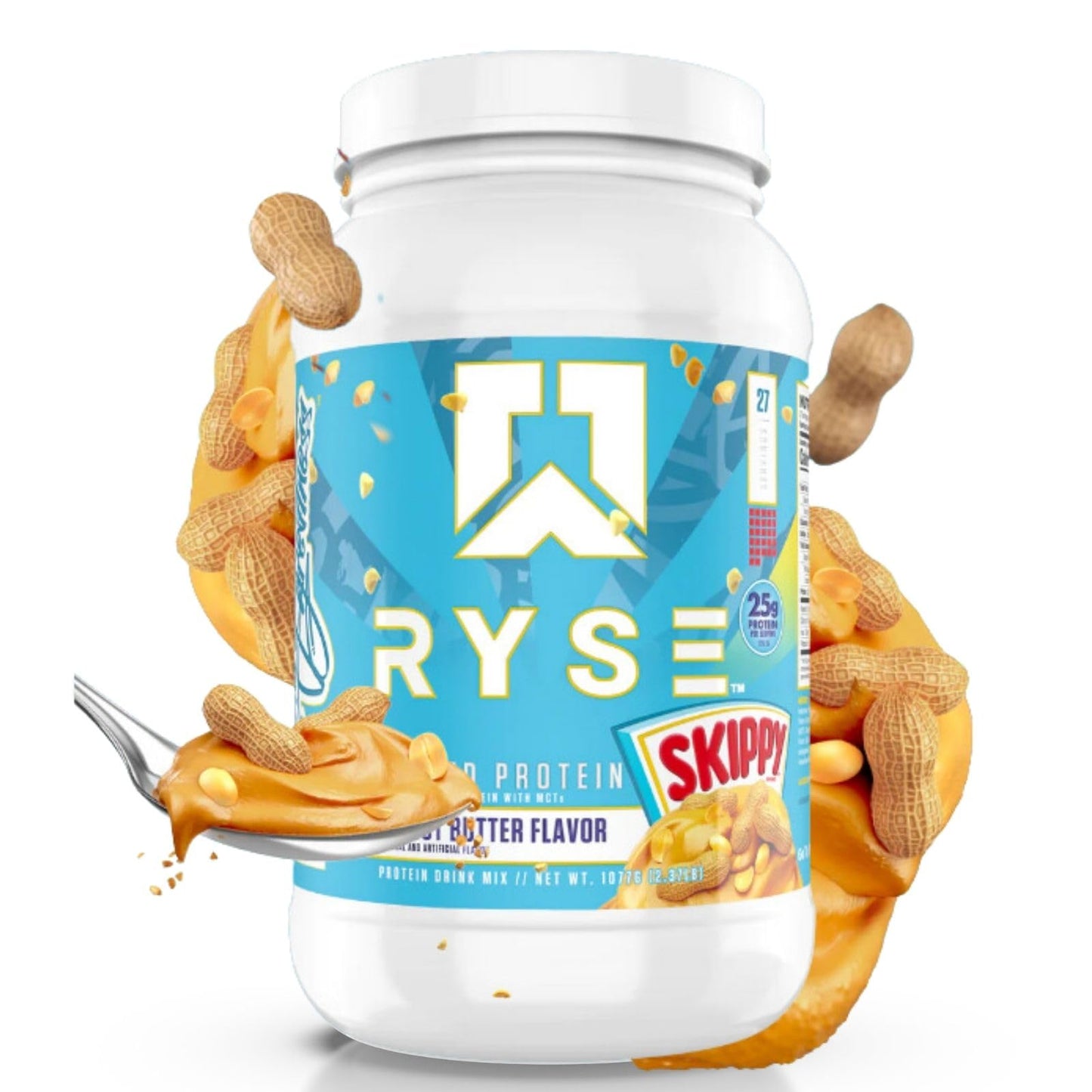 RYSE Up Supplements Loaded Protein Powder | 25g Whey Protein Isolate & Concentrate | with Prebiotic Fiber & MCTs | Low Carbs & Low Sugar | 27 Servings (Peanut Butter Cup)