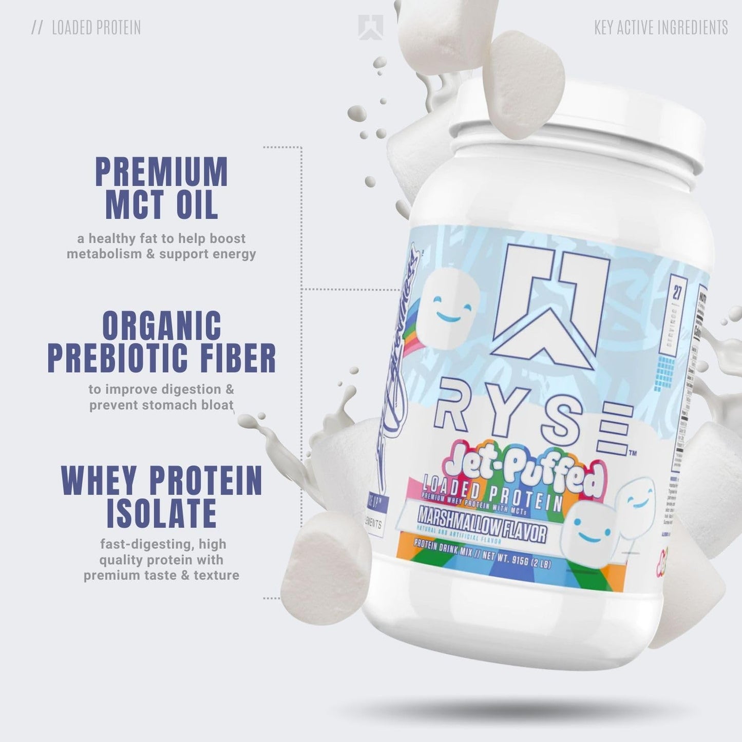 RYSE Up Supplements Loaded Protein Powder | 25g Whey Protein Isolate & Concentrate | with Prebiotic Fiber & MCTs | Low Carbs & Low Sugar | 27 Servings (Peanut Butter Cup)