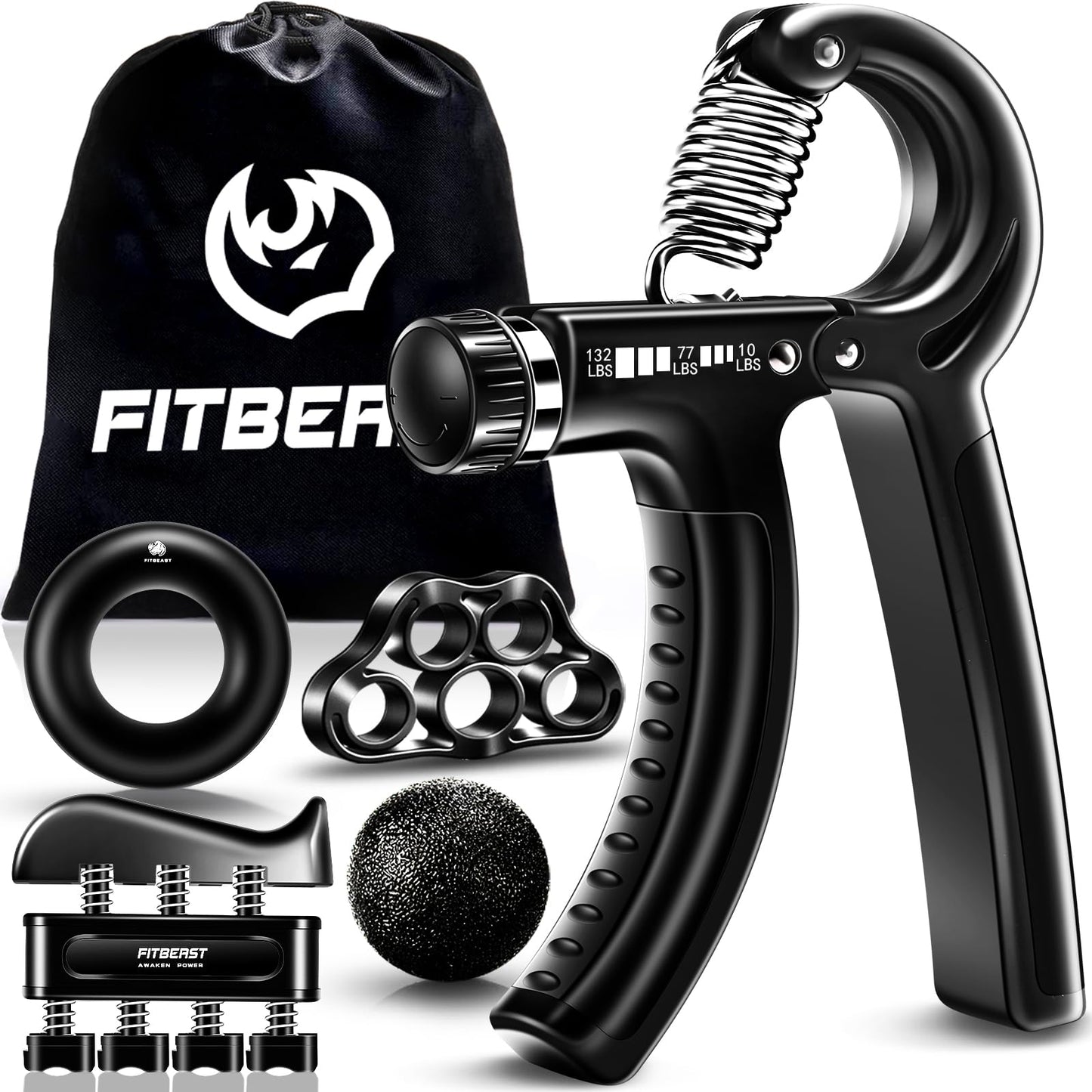 FitBeast Handtrainer Fingertrainer, Griffkraft Trainer Trainingsset - 5er-Pack, Verstellbarer Grip Trainer, Finger Trainingsgerät, Handgelenk Trainer, Trainingsring & Stressabbau-Griffkugel