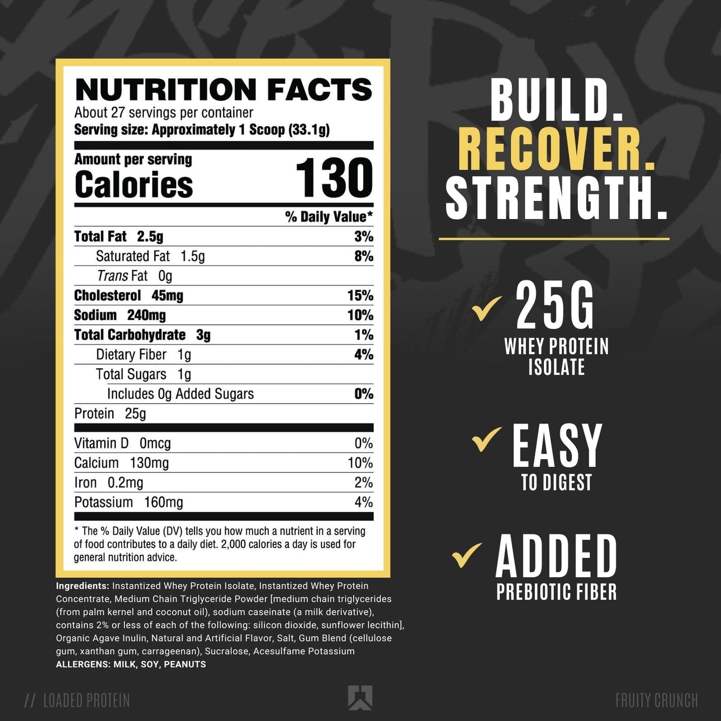 RYSE Up Supplements Loaded Protein Powder | 25g Whey Protein Isolate & Concentrate | with Prebiotic Fiber & MCTs | Low Carbs & Low Sugar | 27 Servings (Peanut Butter Cup)