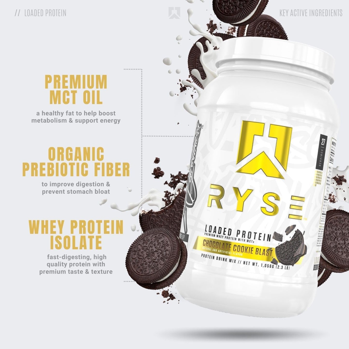 RYSE Up Supplements Loaded Protein Powder | 25g Whey Protein Isolate & Concentrate | with Prebiotic Fiber & MCTs | Low Carbs & Low Sugar | 27 Servings (Peanut Butter Cup)