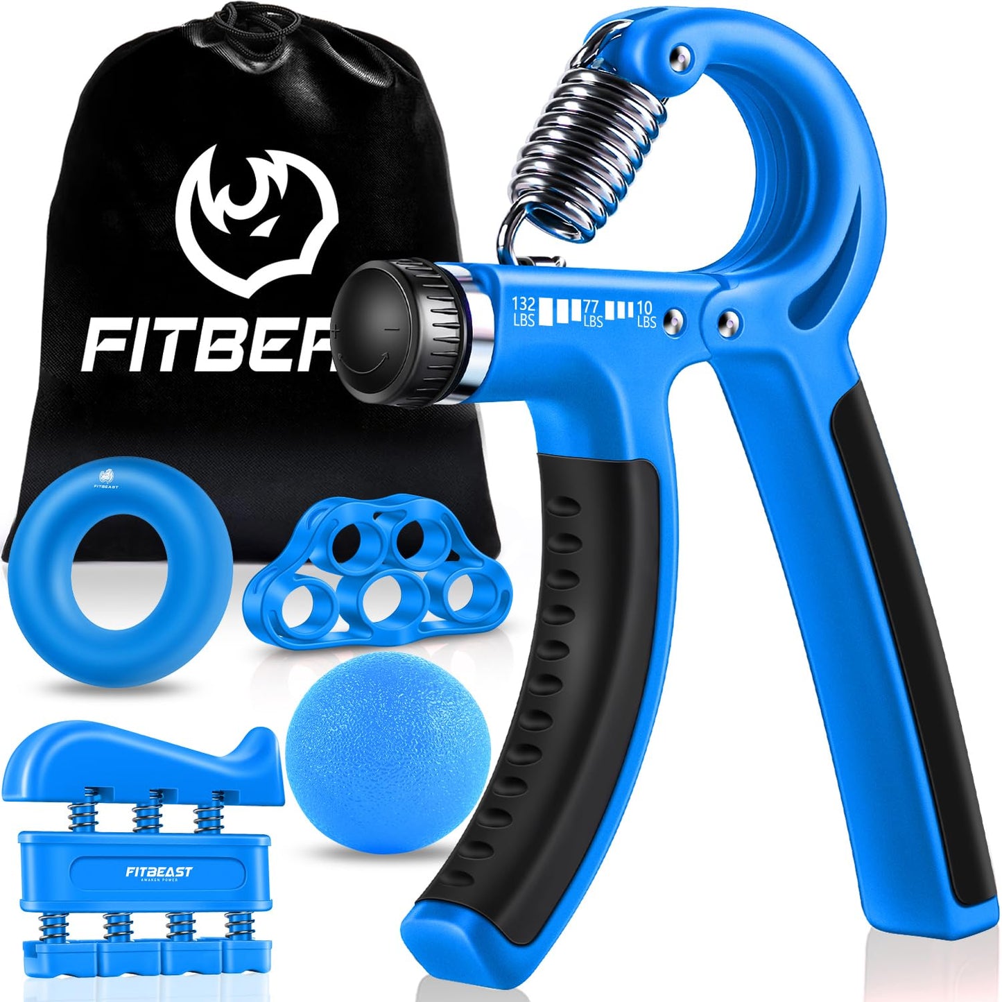FitBeast Handtrainer Fingertrainer, Griffkraft Trainer Trainingsset - 5er-Pack, Verstellbarer Grip Trainer, Finger Trainingsgerät, Handgelenk Trainer, Trainingsring & Stressabbau-Griffkugel