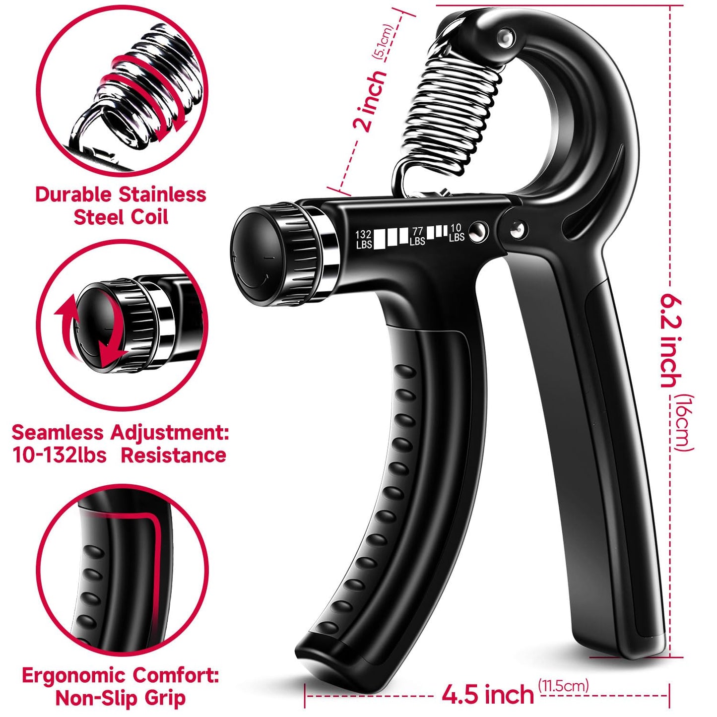 FitBeast Handtrainer Fingertrainer, Griffkraft Trainer Trainingsset - 5er-Pack, Verstellbarer Grip Trainer, Finger Trainingsgerät, Handgelenk Trainer, Trainingsring & Stressabbau-Griffkugel