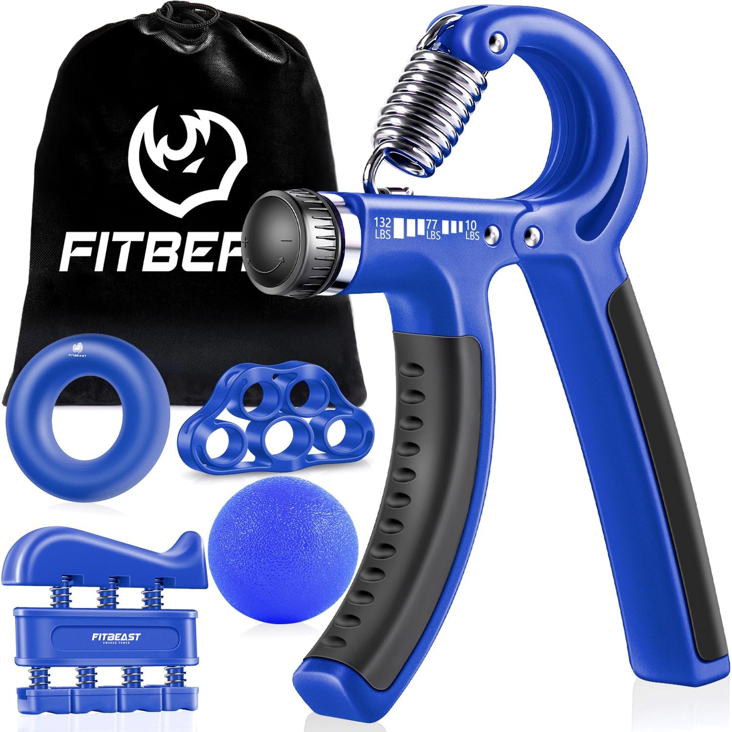 FitBeast Handtrainer Fingertrainer, Griffkraft Trainer Trainingsset - 5er-Pack, Verstellbarer Grip Trainer, Finger Trainingsgerät, Handgelenk Trainer, Trainingsring & Stressabbau-Griffkugel