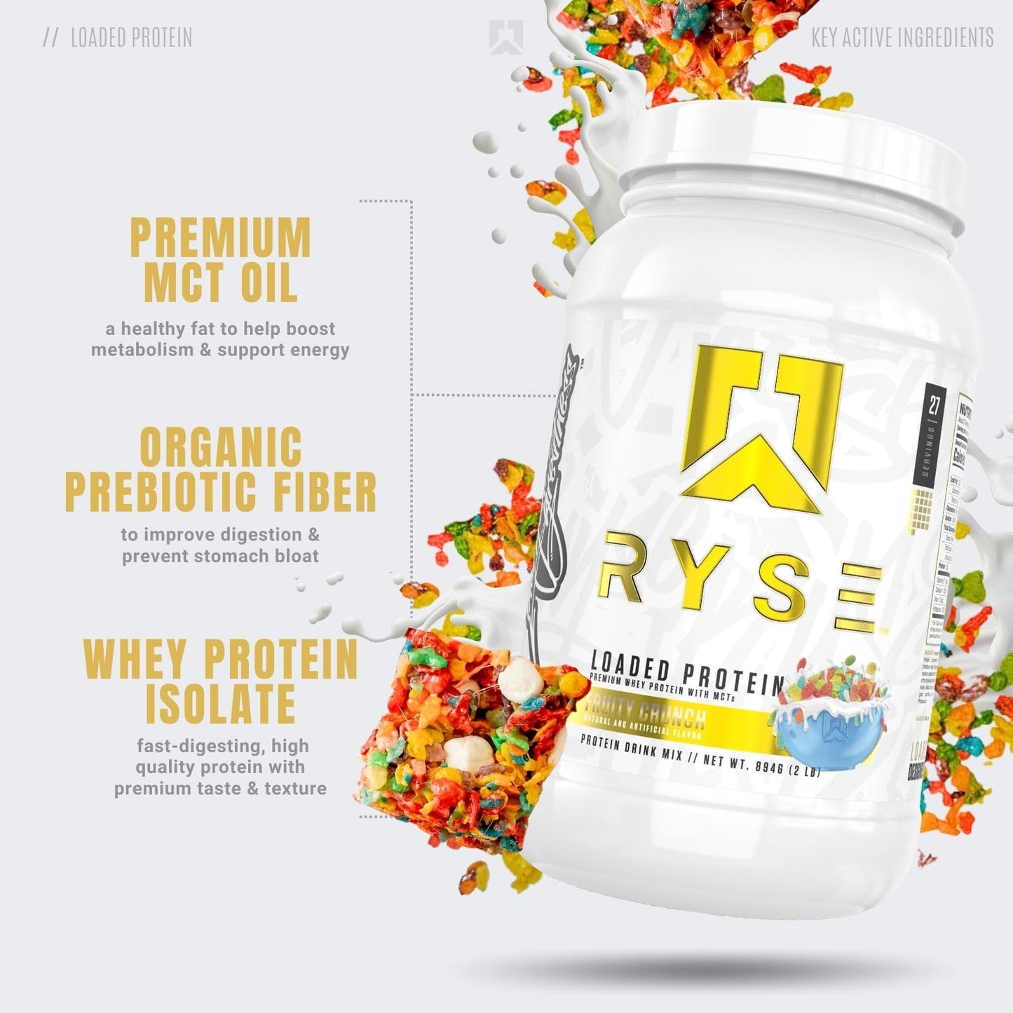 RYSE Up Supplements Loaded Protein Powder | 25g Whey Protein Isolate & Concentrate | with Prebiotic Fiber & MCTs | Low Carbs & Low Sugar | 27 Servings (Peanut Butter Cup)