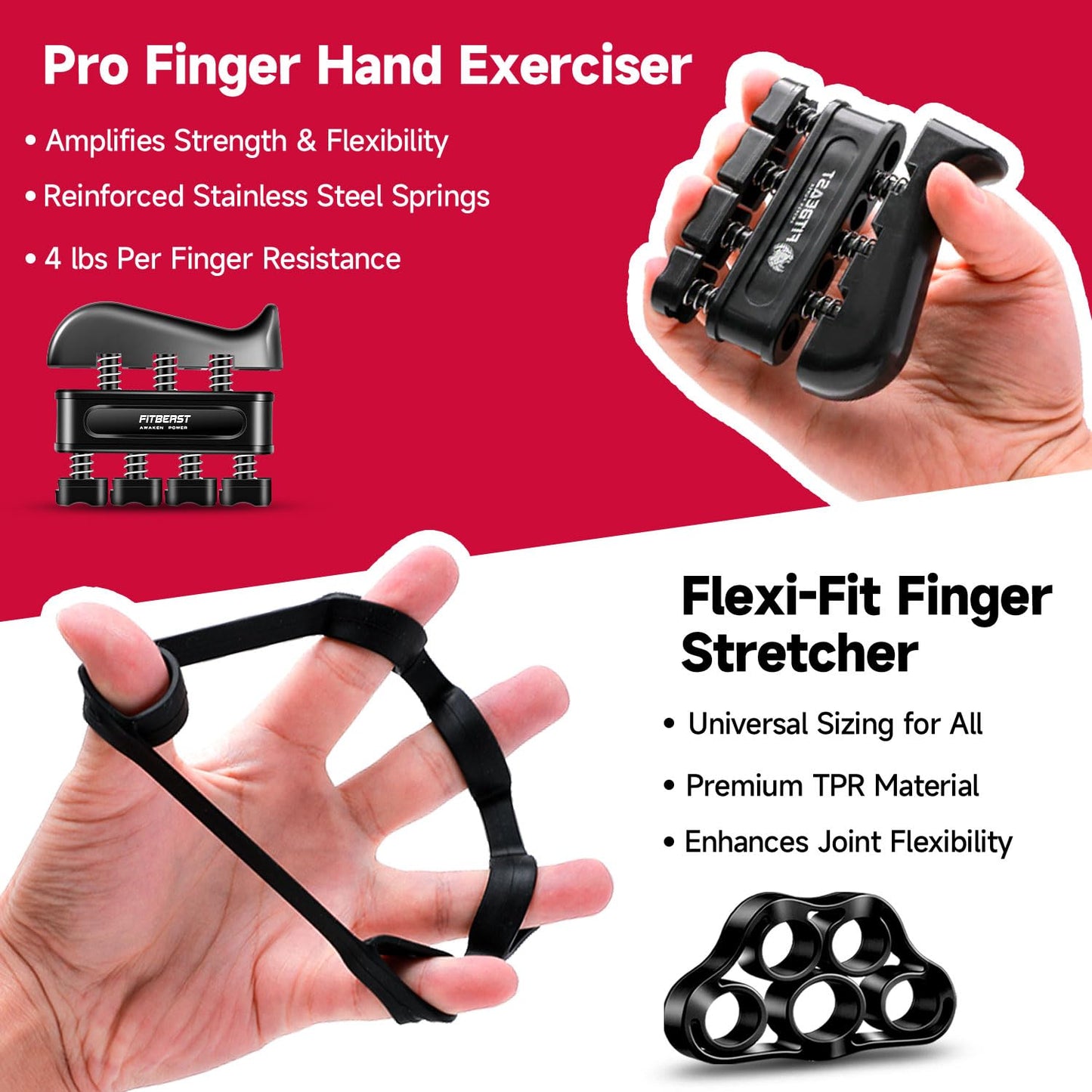 FitBeast Handtrainer Fingertrainer, Griffkraft Trainer Trainingsset - 5er-Pack, Verstellbarer Grip Trainer, Finger Trainingsgerät, Handgelenk Trainer, Trainingsring & Stressabbau-Griffkugel