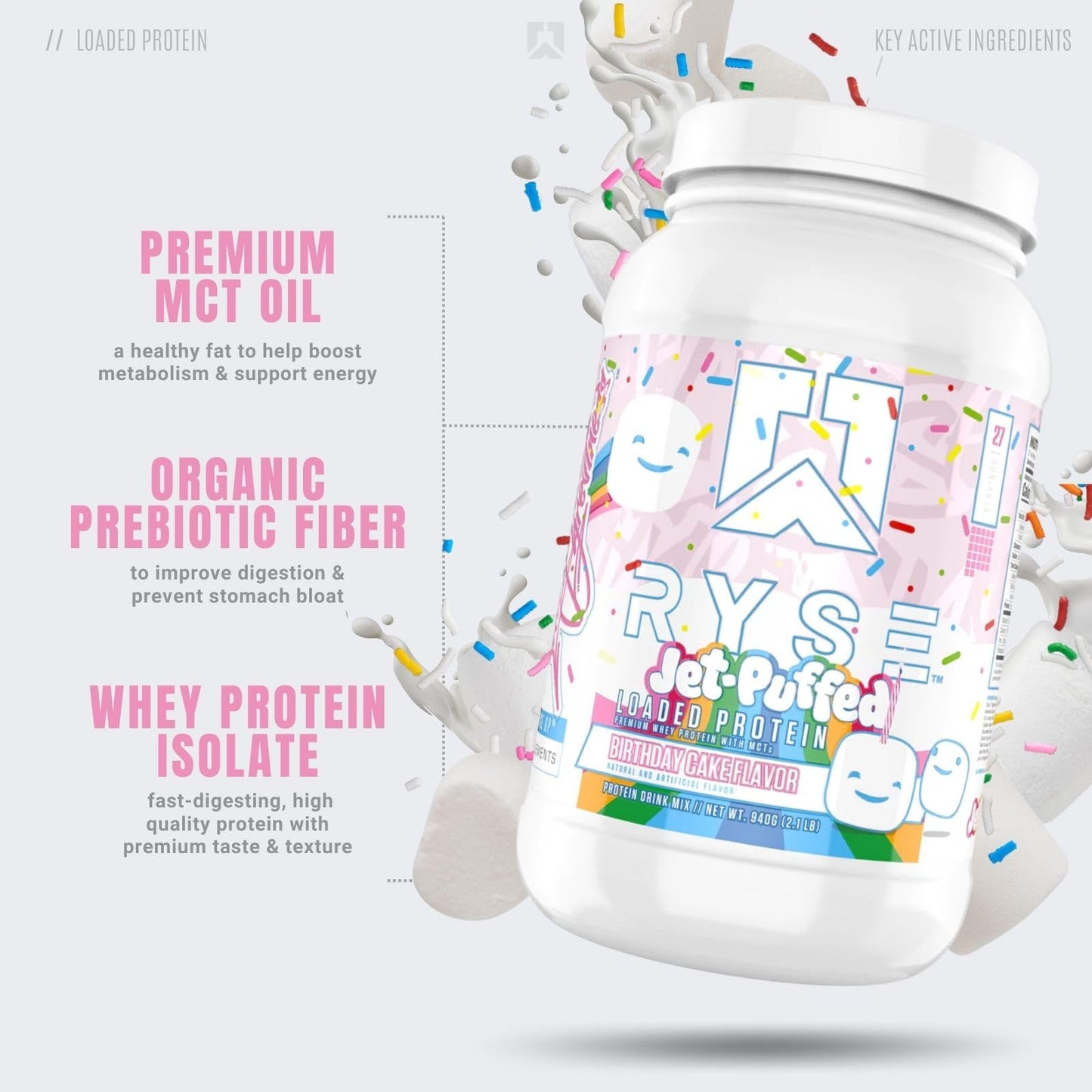 RYSE Up Supplements Loaded Protein Powder | 25g Whey Protein Isolate & Concentrate | with Prebiotic Fiber & MCTs | Low Carbs & Low Sugar | 27 Servings (Peanut Butter Cup)