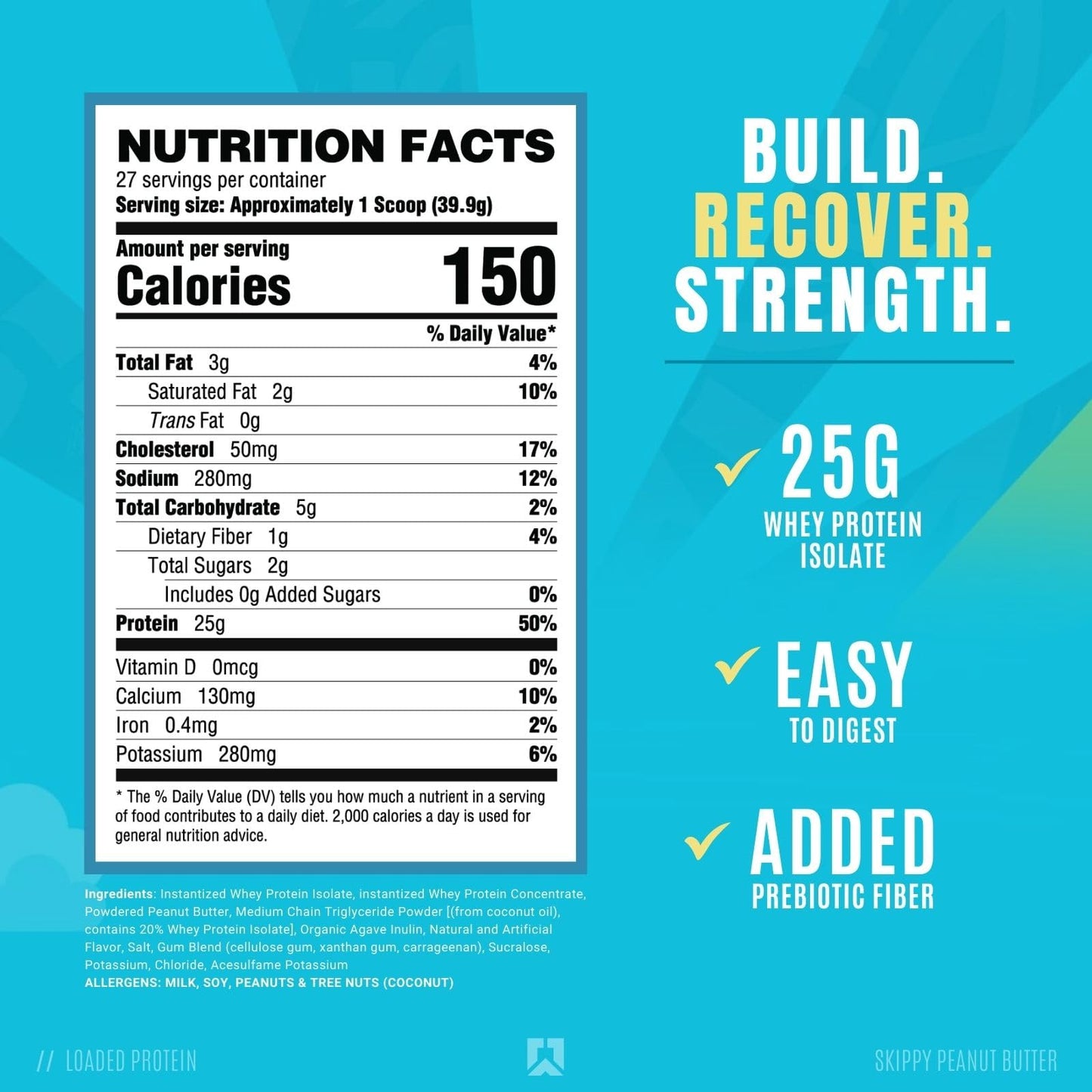 RYSE Up Supplements Loaded Protein Powder | 25g Whey Protein Isolate & Concentrate | with Prebiotic Fiber & MCTs | Low Carbs & Low Sugar | 27 Servings (Peanut Butter Cup)