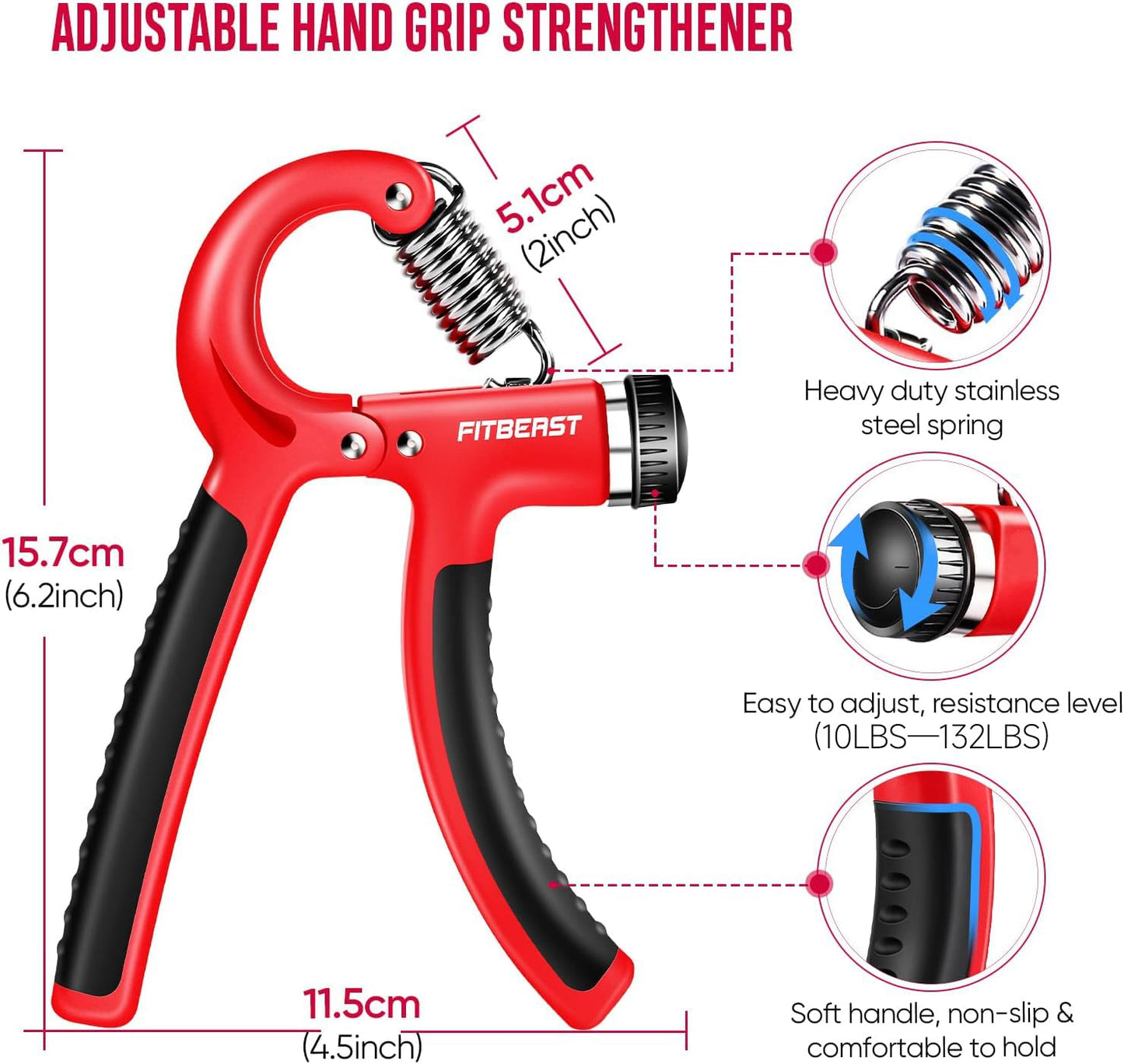 FitBeast Handtrainer Fingertrainer, Griffkraft Trainer Trainingsset - 5er-Pack, Verstellbarer Grip Trainer, Finger Trainingsgerät, Handgelenk Trainer, Trainingsring & Stressabbau-Griffkugel