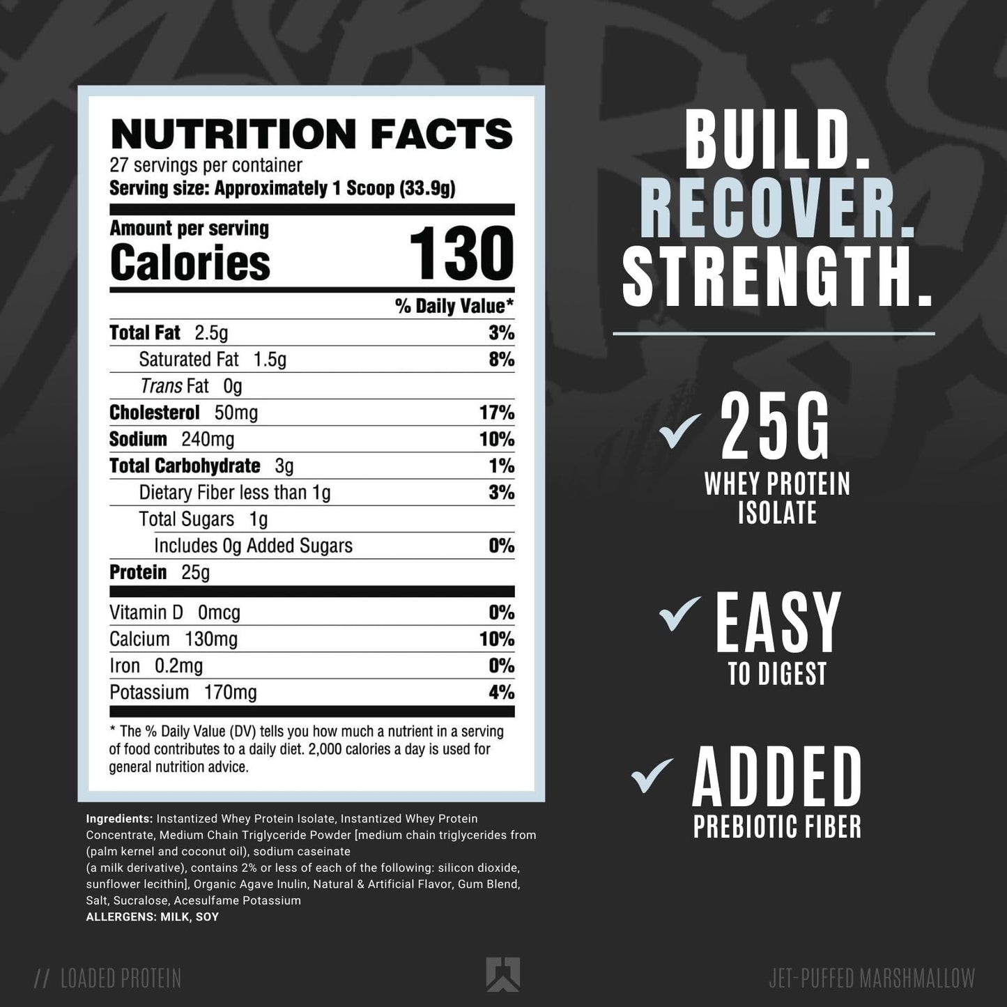 RYSE Up Supplements Loaded Protein Powder | 25g Whey Protein Isolate & Concentrate | with Prebiotic Fiber & MCTs | Low Carbs & Low Sugar | 27 Servings (Peanut Butter Cup)