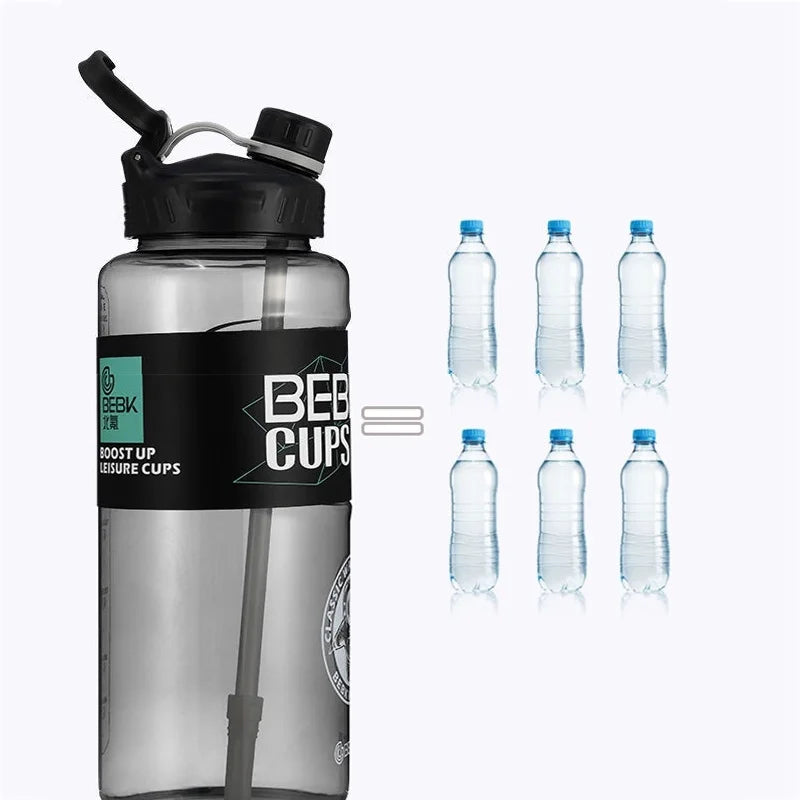Sturdy Sports Water Bottle with Straw BPA FREE Waterbottle 2L 3L Larger Water Bottl Fitness Portable Drink Bottles Travel Kettle