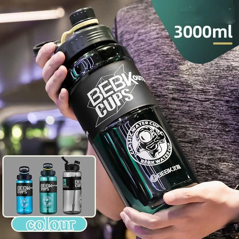 Sturdy Sports Water Bottle with Straw BPA FREE Waterbottle 2L 3L Larger Water Bottl Fitness Portable Drink Bottles Travel Kettle