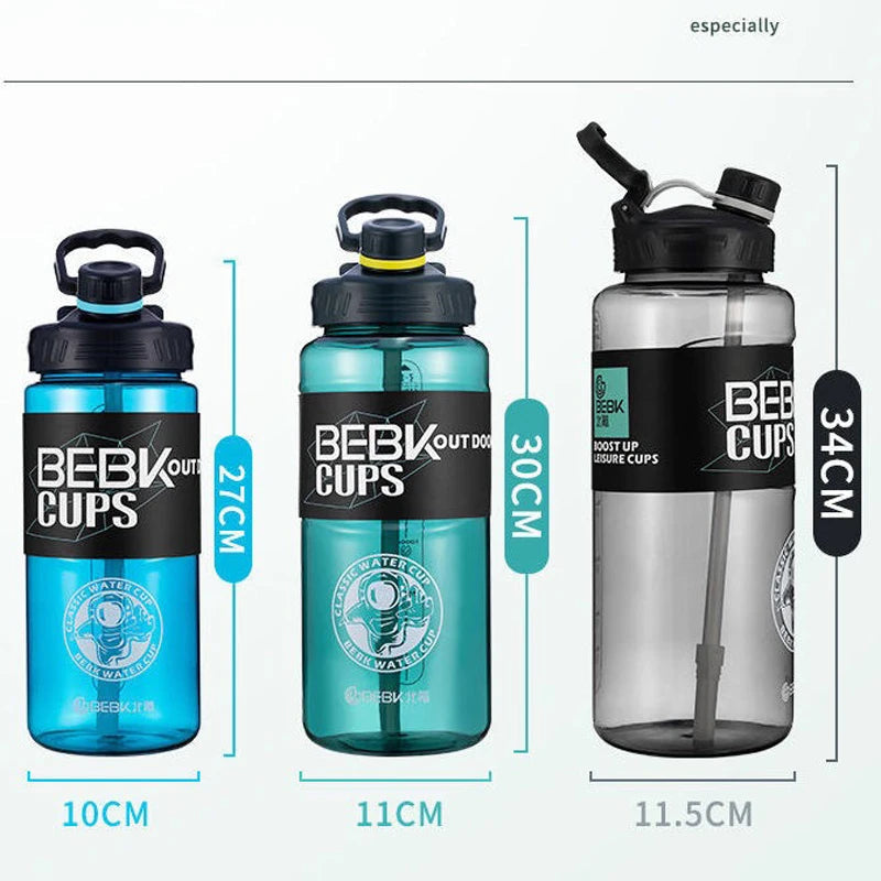 Sturdy Sports Water Bottle with Straw BPA FREE Waterbottle 2L 3L Larger Water Bottl Fitness Portable Drink Bottles Travel Kettle